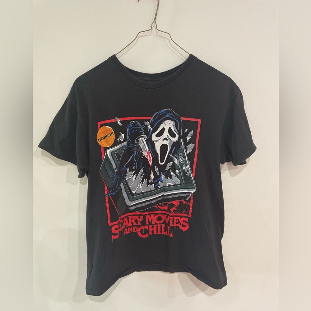 Ghost Face Shirt Mens Medium  Black Scary Movies And Chill Pullover Halloween